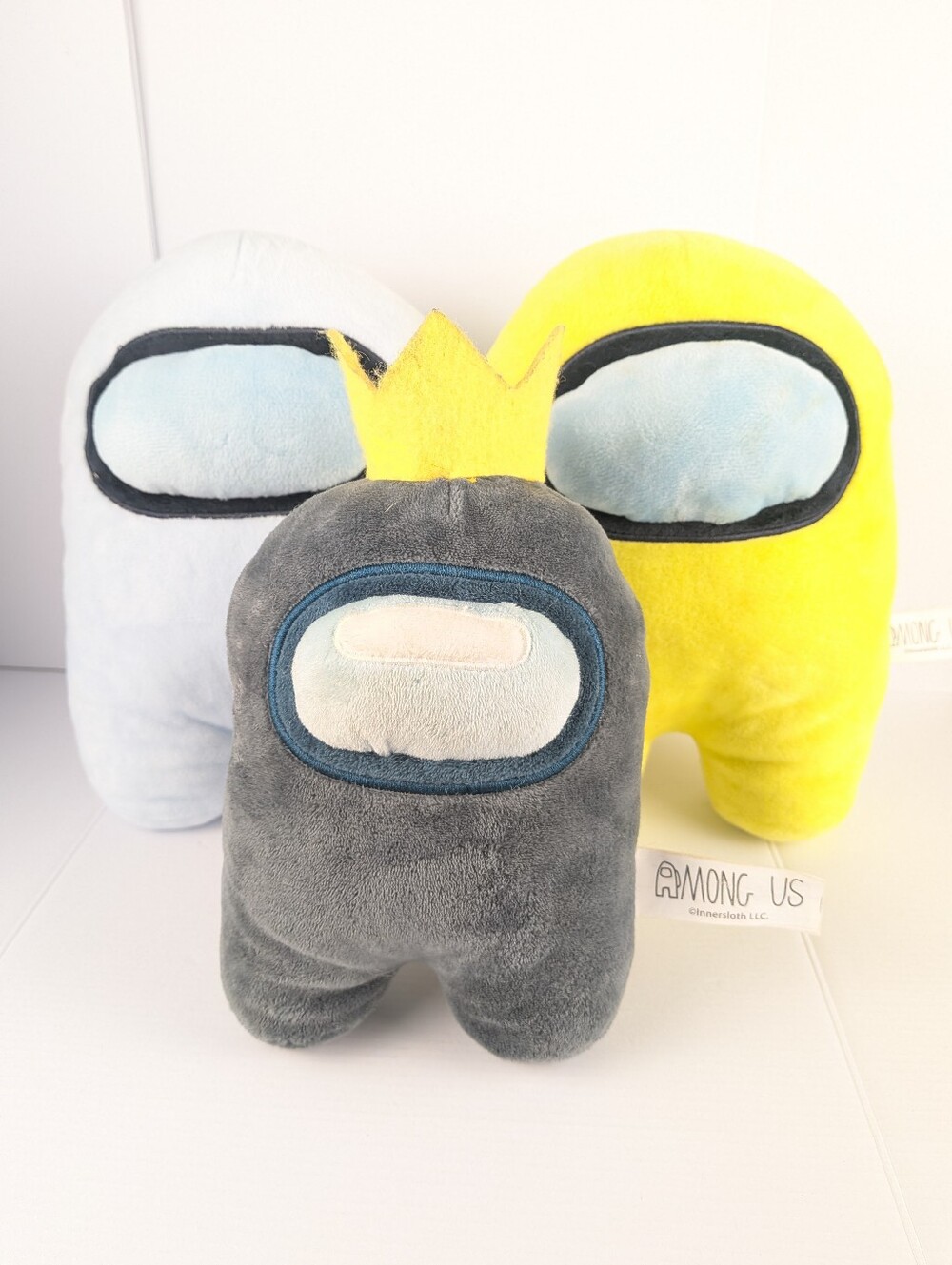 Among Us Set Of 3 Plush Toys 7 Inch Gray Crewmate 9" Blue Yellow Crewmates Soft